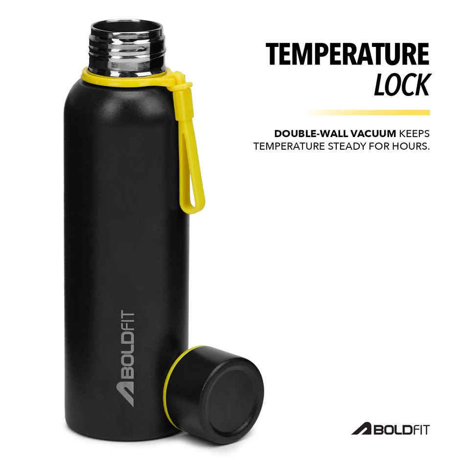 Boldfit Thermosteel Water Bottle | Insulated Hot & Cold Flask for Travel | Black | 700 ml