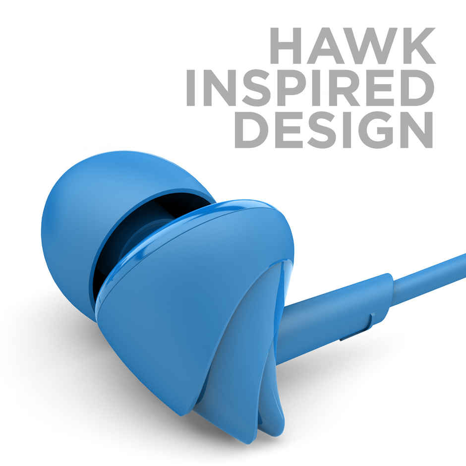 boAt BassHeads 100 Wired Earphones with Hawk Inspired Design, Super Extra Bass & Mic (Blue)