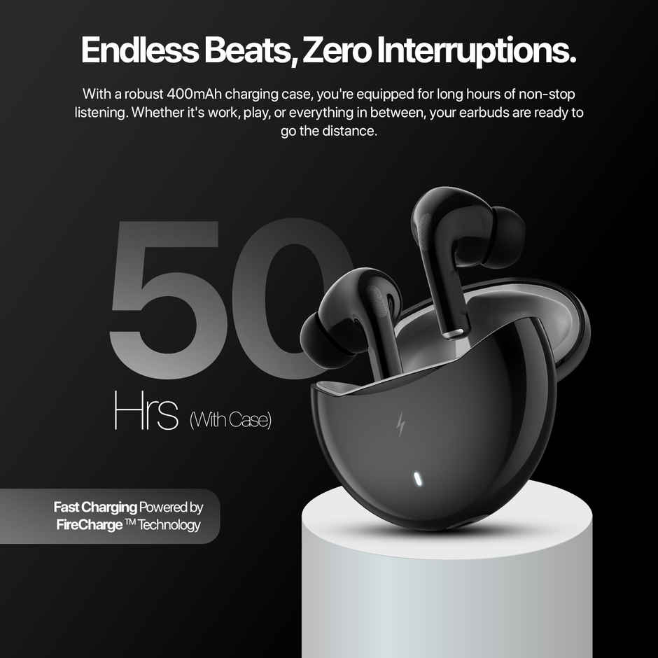 Fire-Boltt Fire Pods Aero TWS Earbud with Custom EQ Profile, Quad Mic ENC & 50H Playtime, Ultra Low 50ms Game Mode, Black