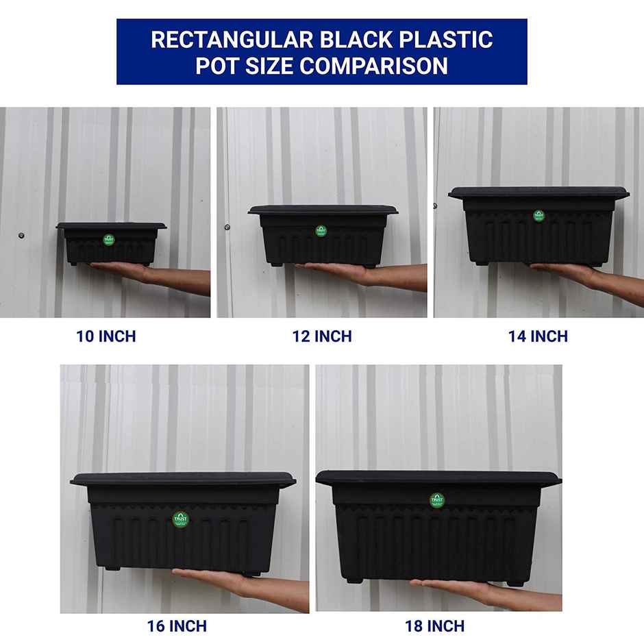 TrustBasket UV Treated Rectangular Planter (10 Inch) | Durable Plastic Plant Pots - Black