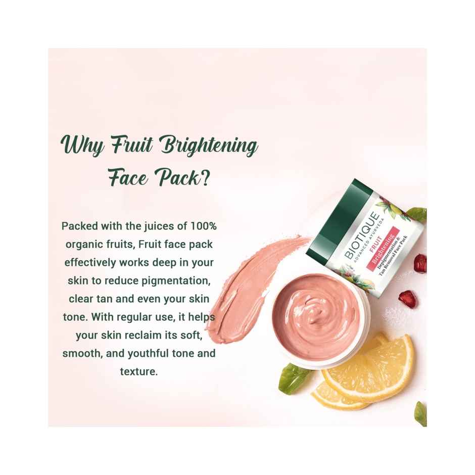 Biotique Fruit Brightening Depigmentation & Tan Removal Face Pack Jar