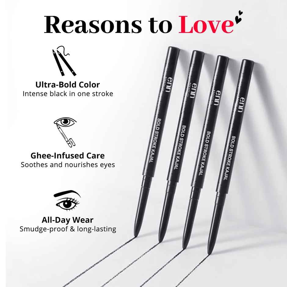 ENN Beauty Bold Stroke Kajal | 24 Hr Smudge-Proof | Long-Lasting Black Eye | Retractable Kajal