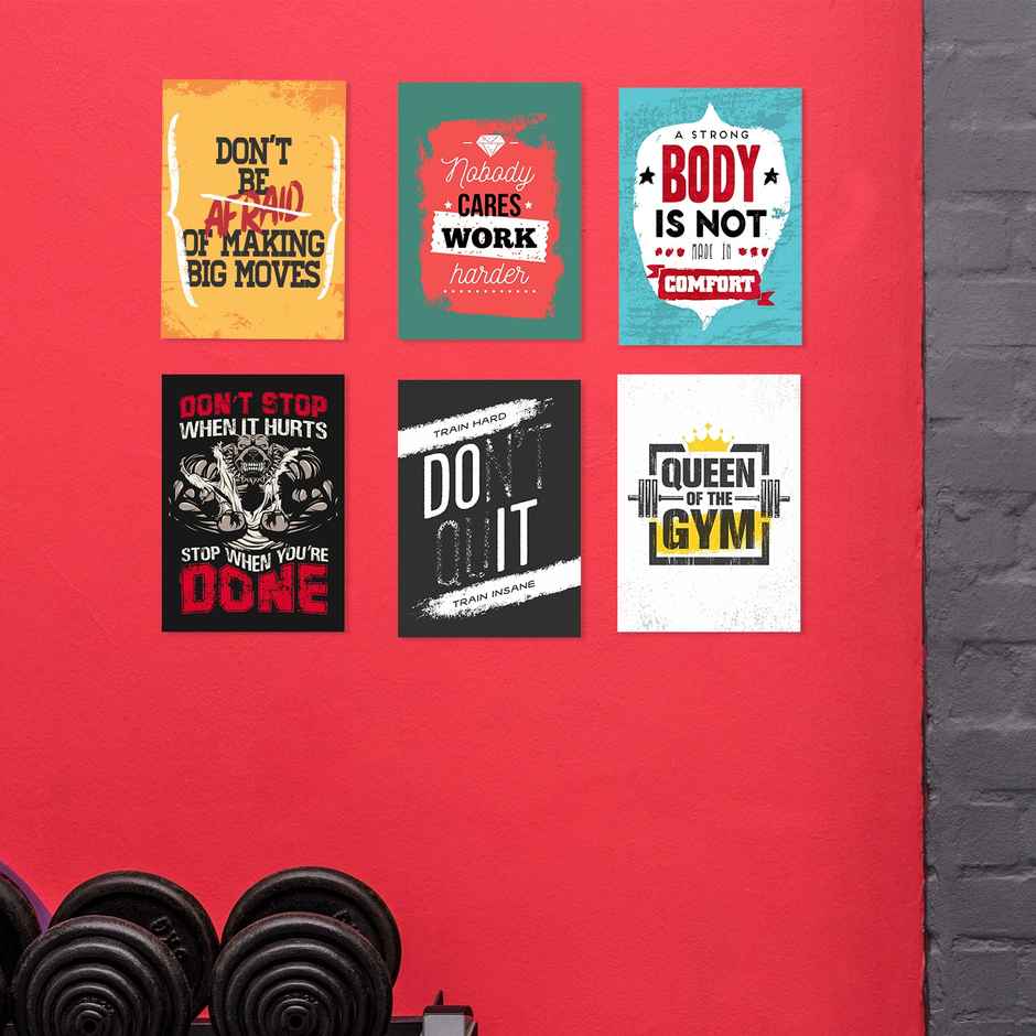 Paper Plane Design Motivational Gym Workout Posters For Wall | Set Of 6 | Size 29 x 21 cm | D6