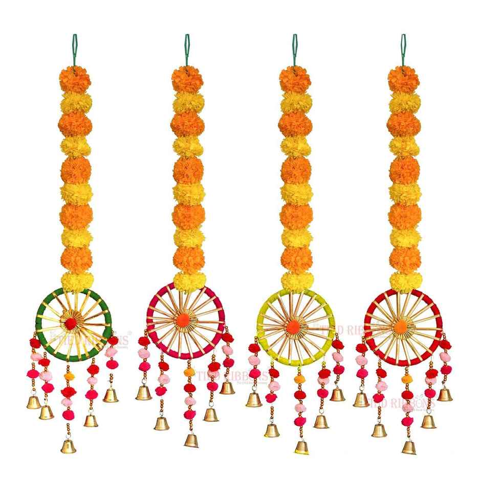 Tied Ribbons Set Of 4 Artificial Marigold Flowers Garland Toran