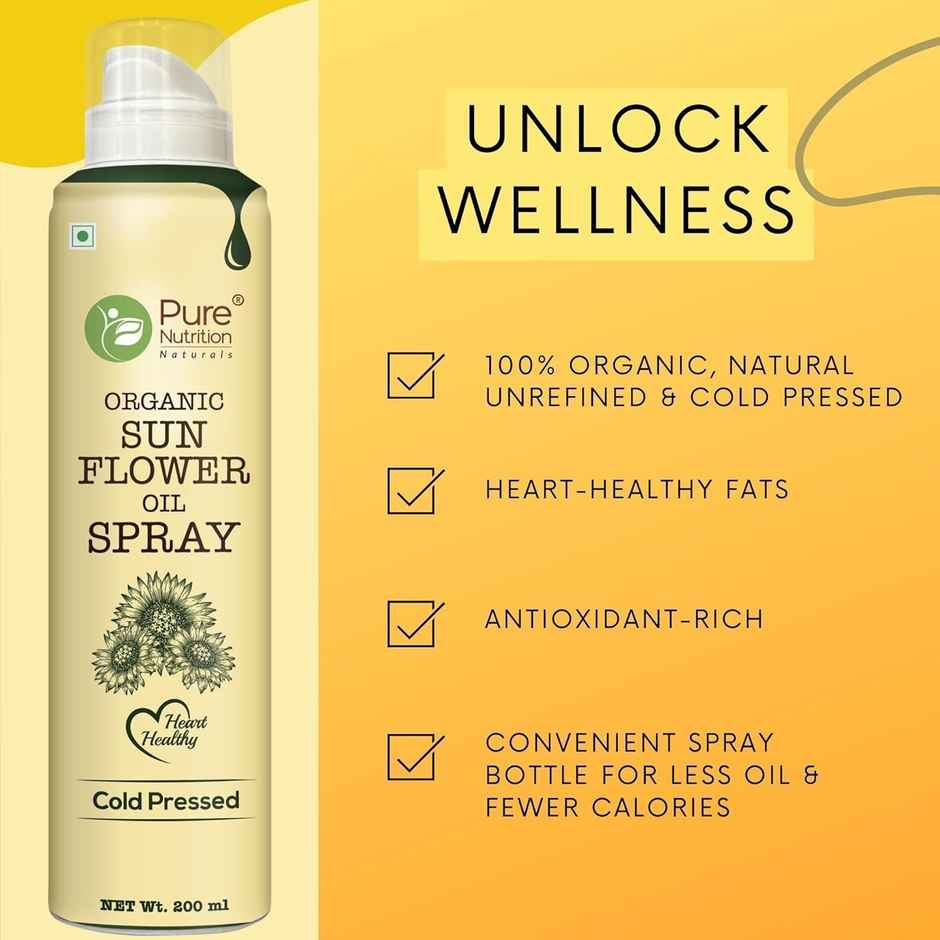 Pure Nutrition Sunflower Oil Cooking Spray | Healthy Cooking With 10X Less Oil | Ideal For Baking