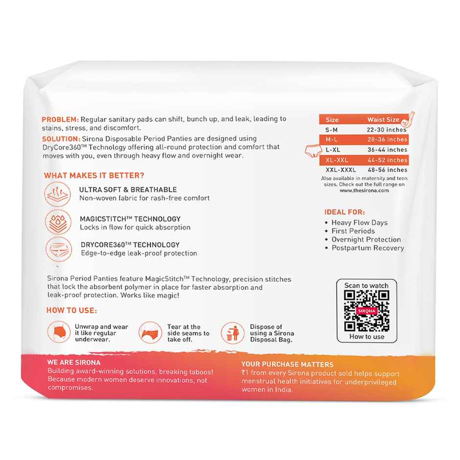 Sirona Comfy Full Coverage Disposable Period Panties L-XL | Ultra-Absorbent | Leak-proof Protection