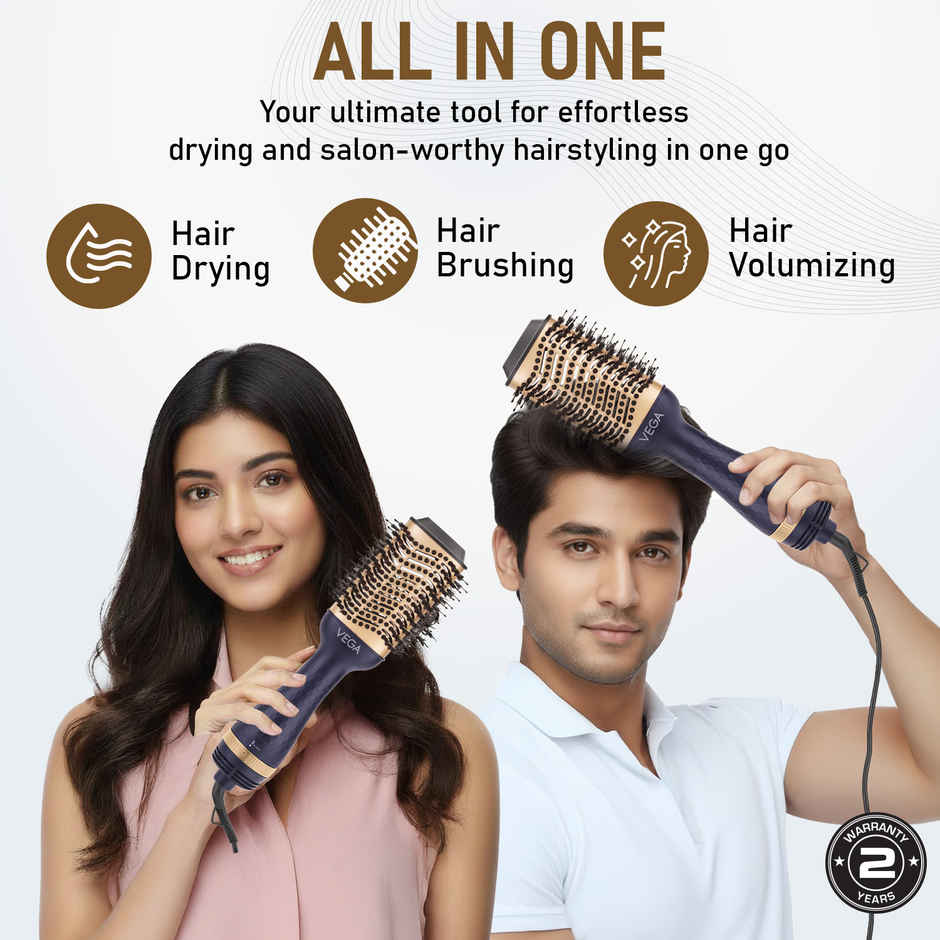 Vega Pro Volumizer Hair Blow Dryer Brush with 3 Heat/2 Speed Settings, (1200W, VHSD-02)