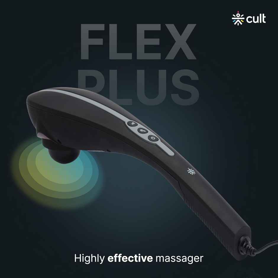 Cult Flex Plus Corded Electric Handheld Full Body Massager, 4 Changeable Heads, Adjustable Speeds