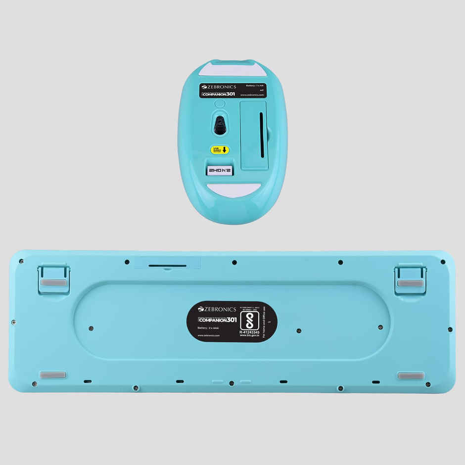 Zebronics Companion 301 2.4Ghz Wireless Keyboard & Mouse Combo With Uv Printed (Aqua Green)