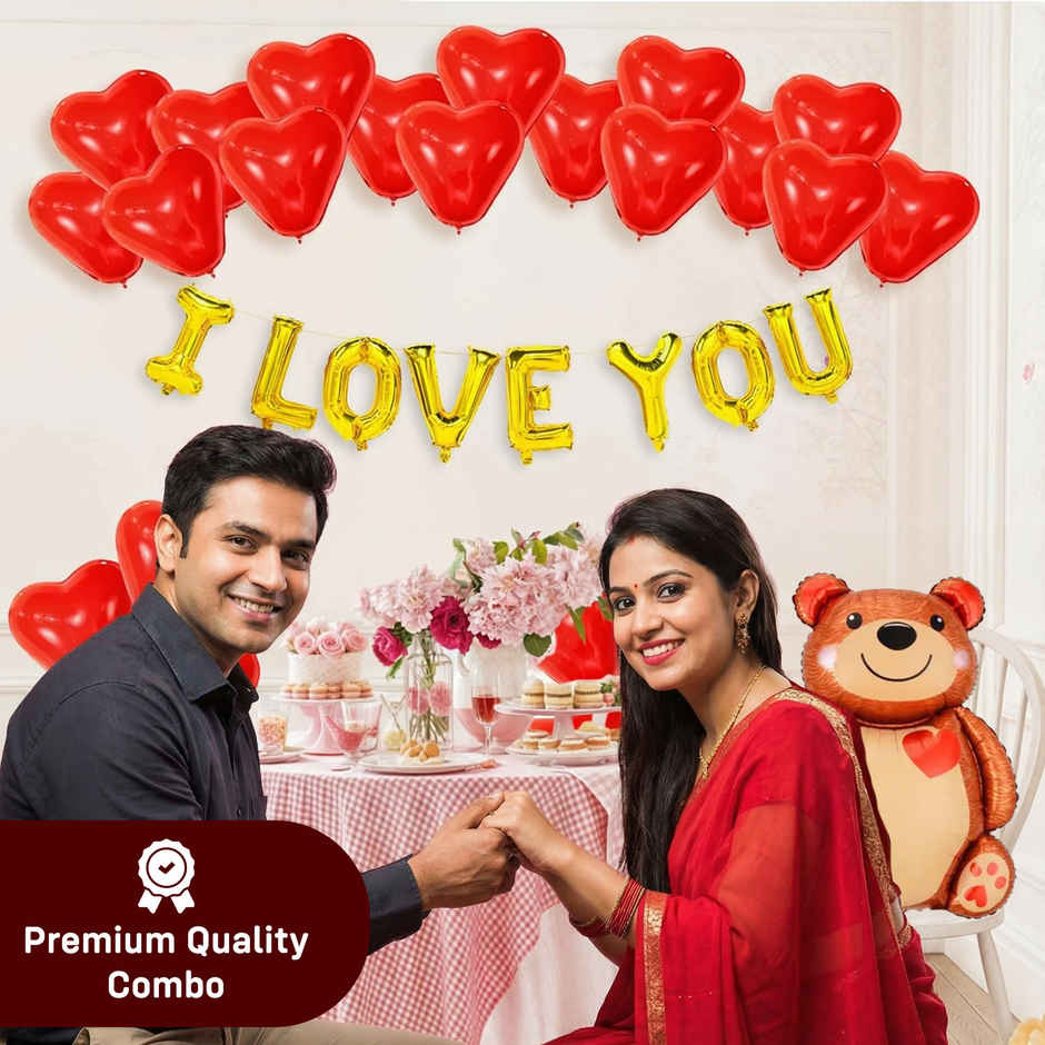 Red Heart Balloons with Teddy Foil for Valentine Decoration | Party Propz