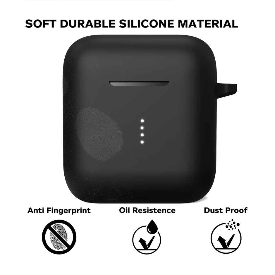 Sounce Silicone Case Cover for Boat Airdopes 141 | Shockproof Protective Case Cover with Keychain | Black