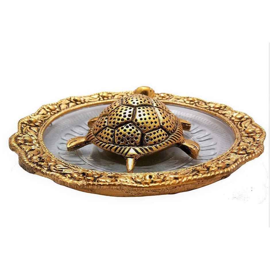 Urbanfix Metal Feng Shui Turtle With Plate Showpiece | Golden