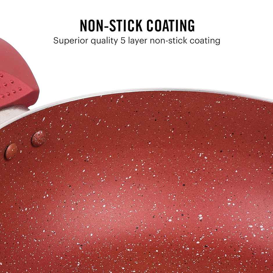 Cello Crown Induction Base Kadhai with Glass Lid| 2.5 L| Maroon