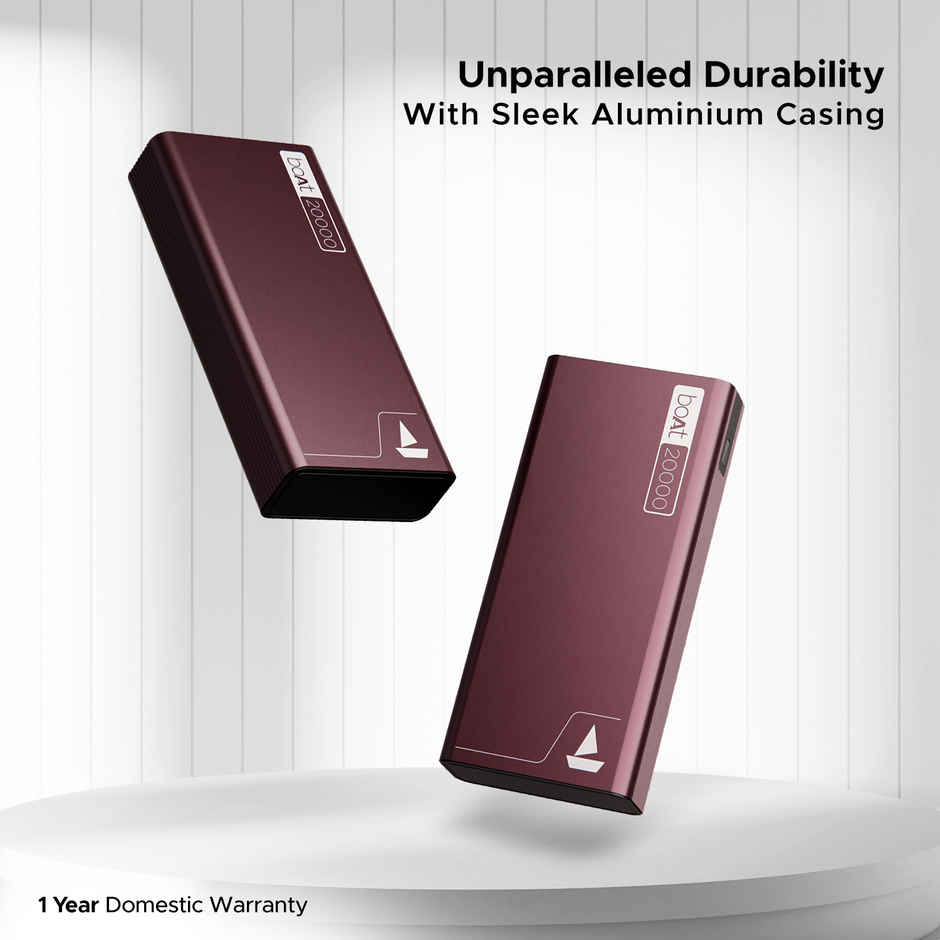 boAt (PB400) 20000 mAh Wired Power Bank w/ 2-Way 22.5W Fast Charging & Smart Power Managemen - Burgundy