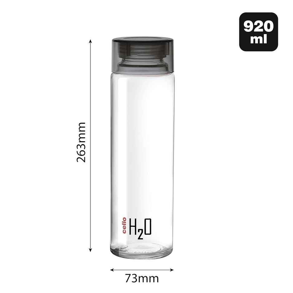 Cello Glass H2O Fridge Water Bottle with Plastic Cap | Black | 920 ml