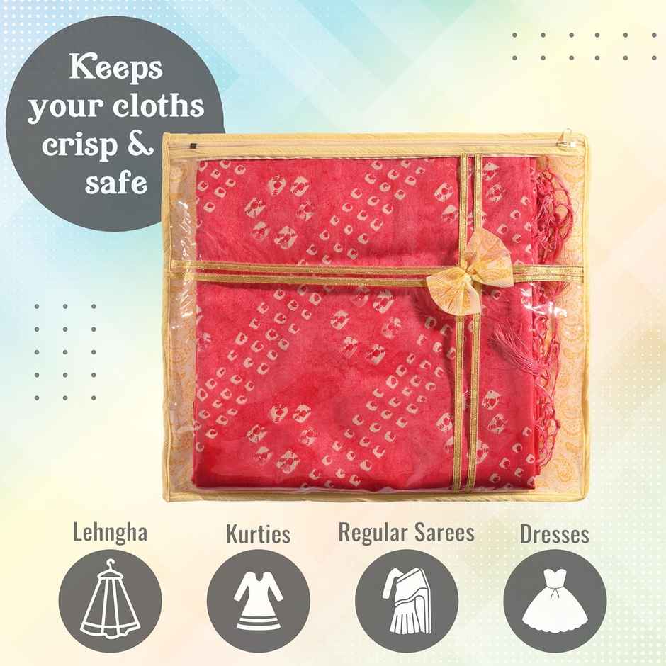 Kuber Industries Printed Non Woven Saree Cover Set Of 12 Pcs (With Zip Lock)