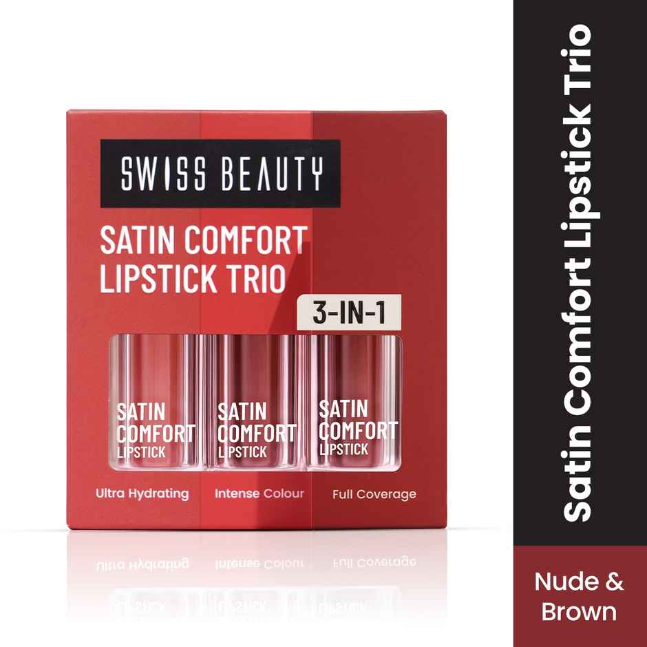 Swiss Beauty Satin Comfort Lipstick Trio 3-In-1 Combo | Nude and Brown