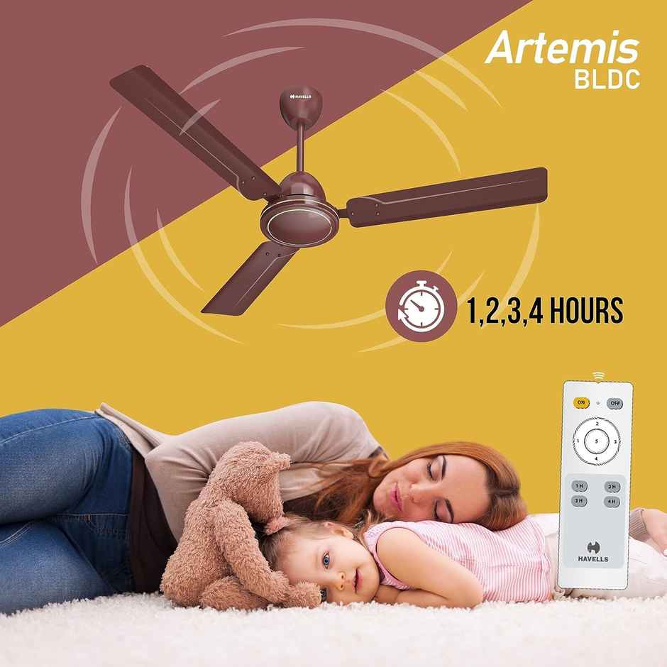 Havells Artemis BLDC Motor Ceiling Fan,1200mm,Remote Control,5 Star Rated, 100% Copper Motor, Brown