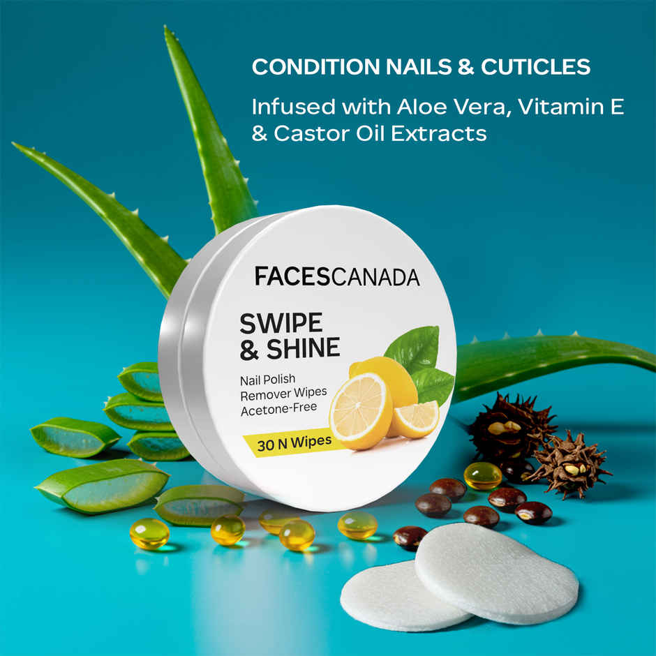 Faces Canada Swipe & Shine Nail Polish Remover Wipes | Quick & Effortless | Lemon