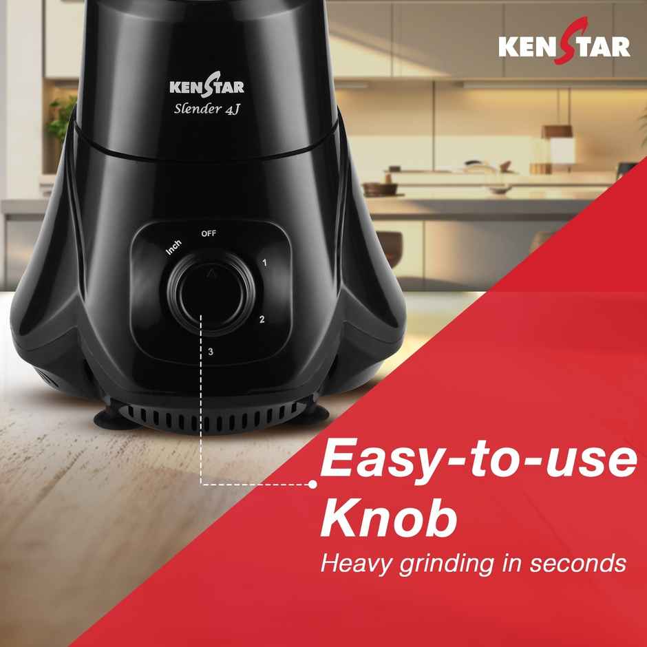 Kenstar SLENDER 4Jar Mixer Grinder 500 W|Superior Mixie For Kitchen|2-in-1 for Dry Grinding- Black