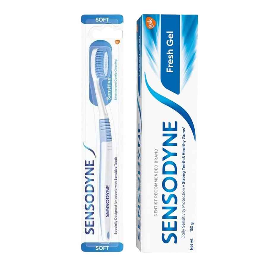 Sensodyne Freshgel Tube (150g) & Sensodyne Sensitive Toothbrush With Soft Round Bristles - Assorted (1pc) Combo