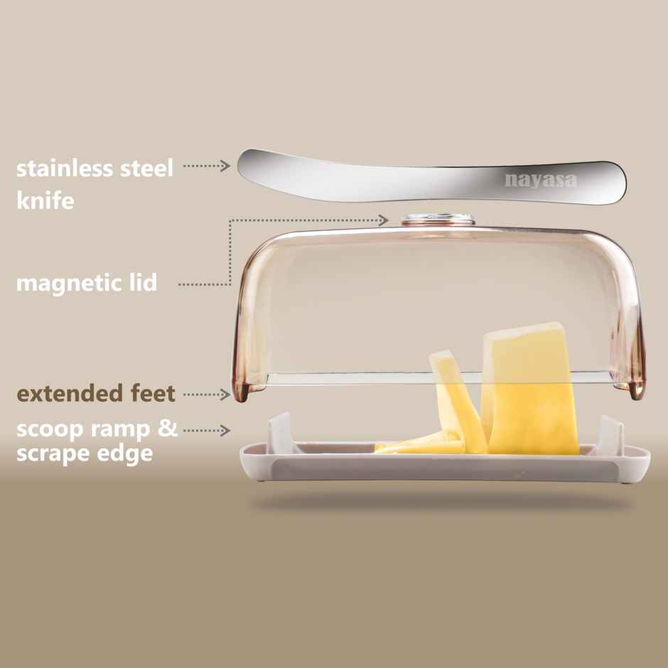 Nayasa Smart Butter Dish | Elegant & Durable Plastic Butter Container with Lid | Brown