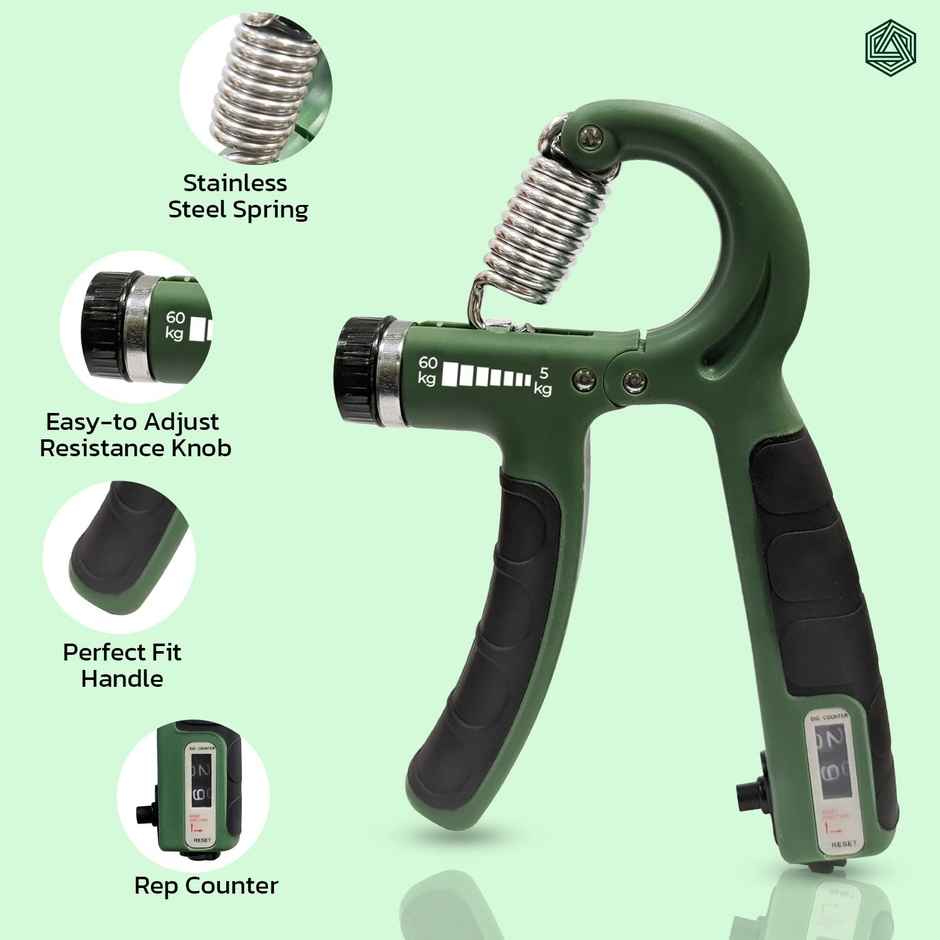 Boldfit Electronic Adjustable Hand Grip Strengthener Army Green- 60Kg
