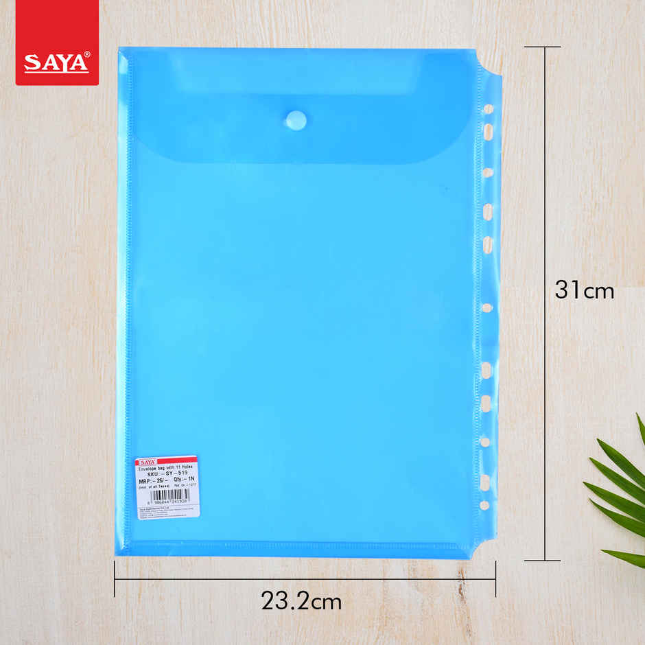 Saya Punched Document Wallet - Transparent A4 Portfolio Case for Documents | Assorted