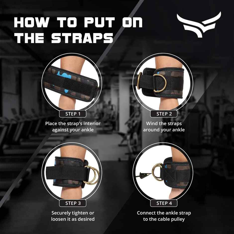 Xtrim Unisex Ankle Straps with Metal D-Rings for Workouts, with Padded Neoprene Support |Blue