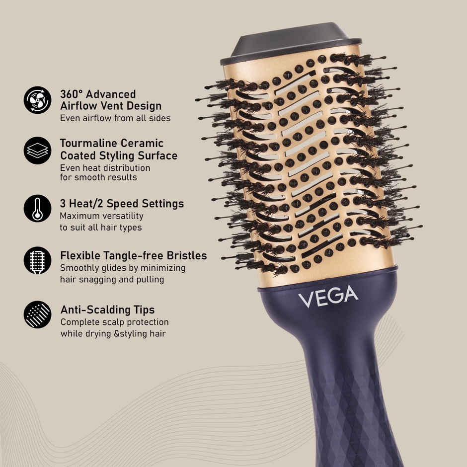 Vega Pro Volumizer Hair Blow Dryer Brush with 3 Heat/2 Speed Settings, (1200W, VHSD-02)