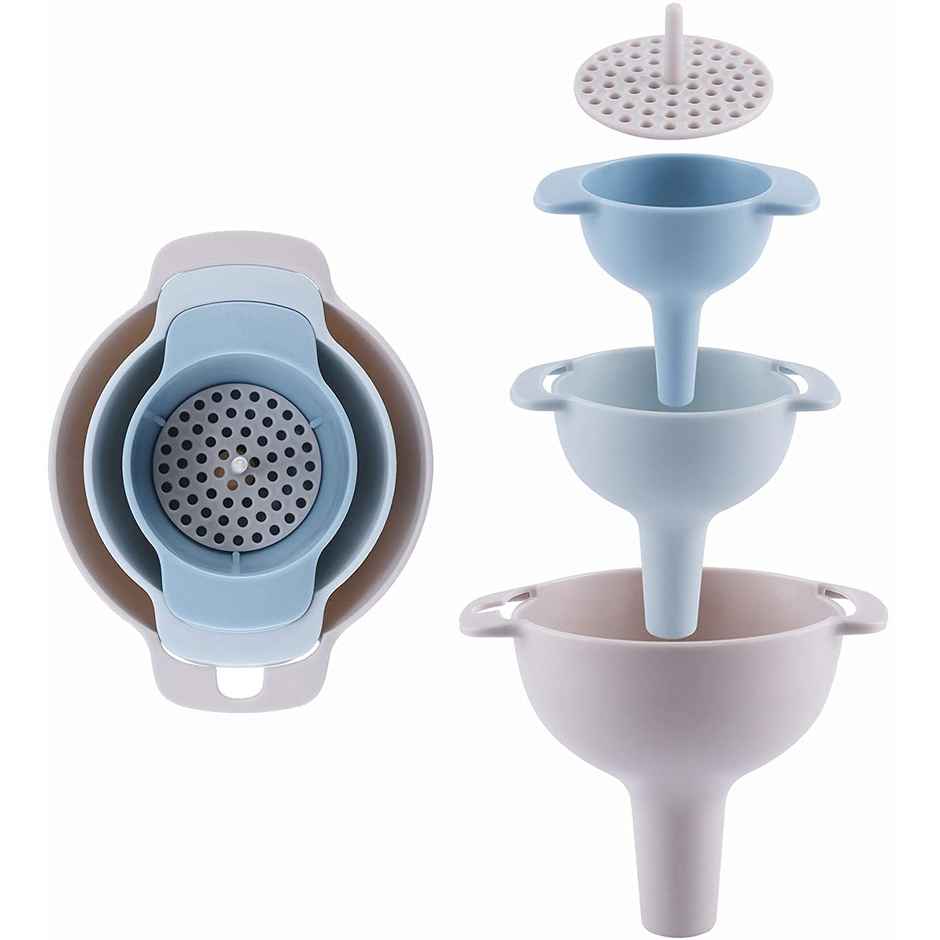Ambition 3 Piece Kitchen Funnel With Detachable Strainer | Pack of 3pcs + Detachable Filter - Assorted