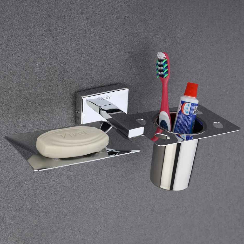 GLOXY Stainless Steel Soap Holder with Glass Wall Mounted Soap Dish Stand for Home Kitchen SS304