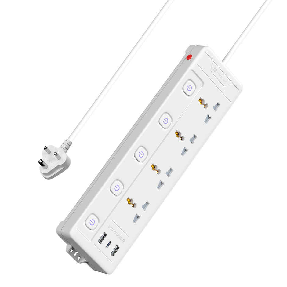 Portronics Power Plate 19 Extension Board with 4 Universal Sockets, 3m Cord, 5 Individual Switches