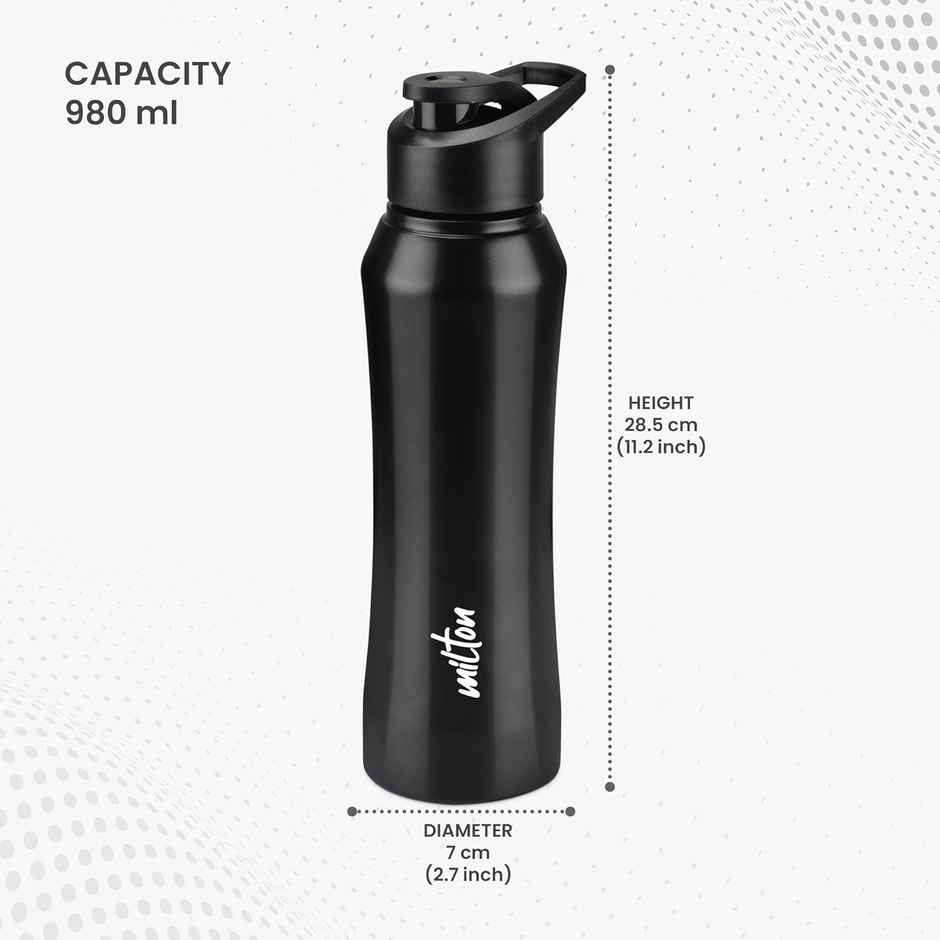 Milton Stainless Steel Comet Single Wall Leakproof Rust Free Water Bottle | Black | 1 L