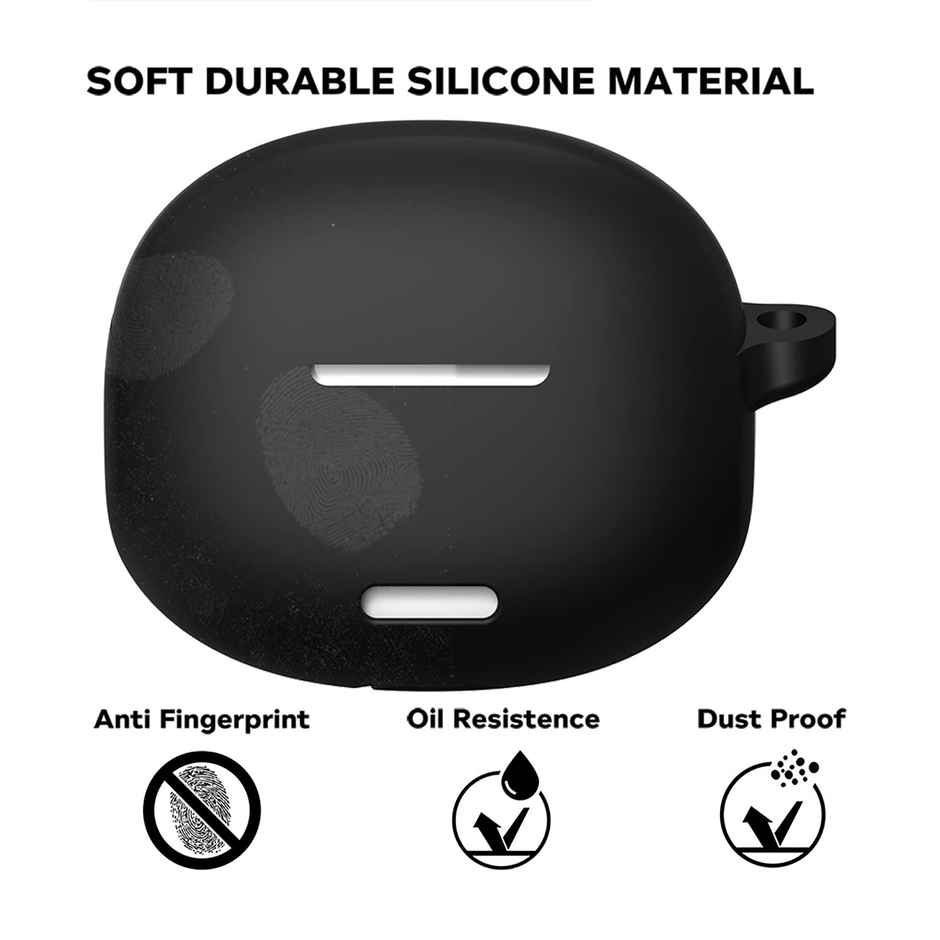 Sounce Silicone Case Cover for Boat Airdopes 170 | Shock-Absorbing With Keychain | LED Visible | Black