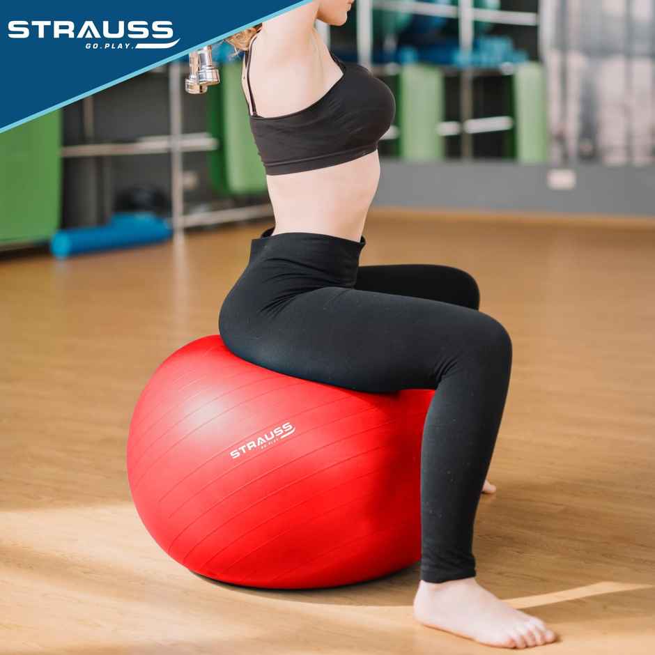 Strauss Rubber Anti-burst Gym Ball | Round Shape | 55 Cm | Red