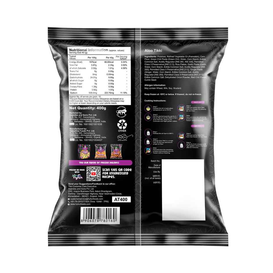 HyFun Aloo Tikki, Real Desi Taste, Potato Snack | Frozen