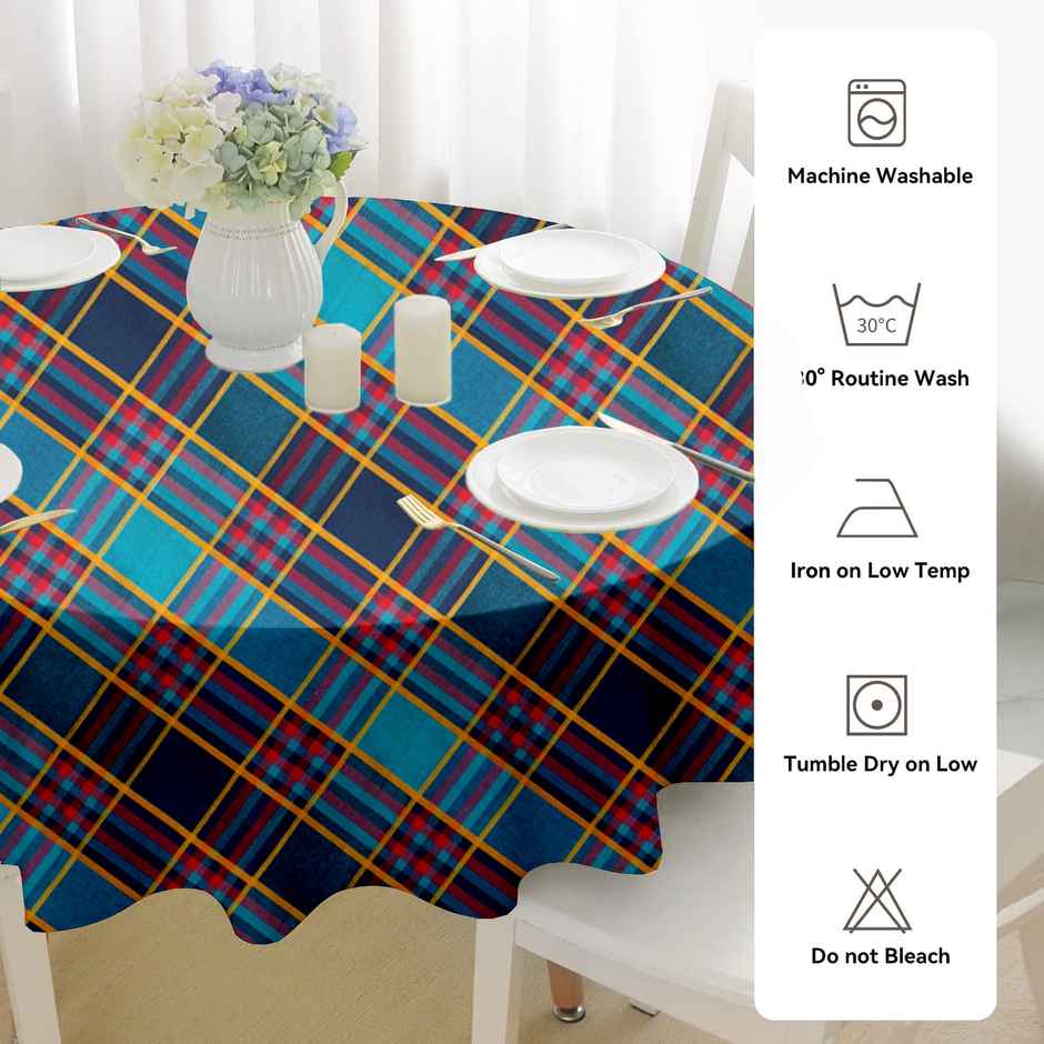 Lushomes Round Dining Table Cover - 6 Seater | Green Checks | 6 ft