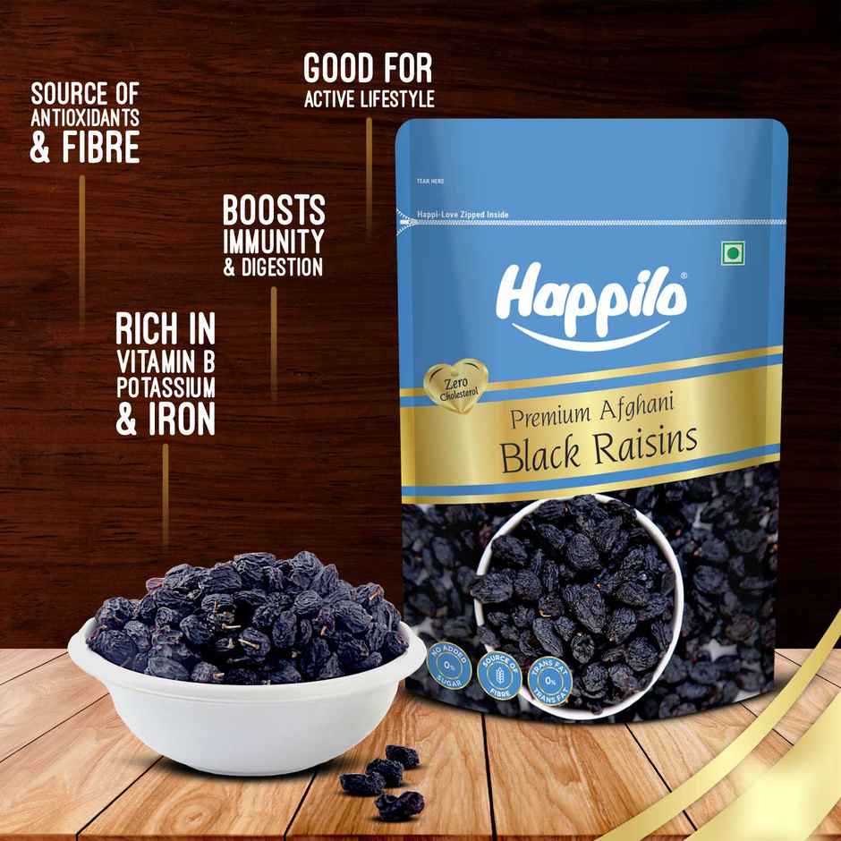 Happilo Premium Afghani Black Raisin | With Seed | Kali Kismish | Dry Fruits