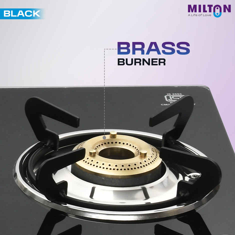 Milton Premium 3 Burner Black Manual Ignition Glass Top Gas Stove | ISI Certified