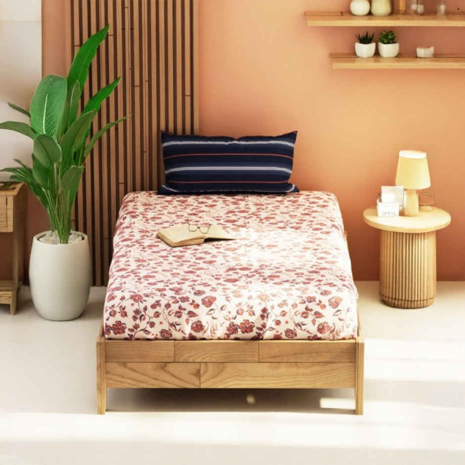 Kopa Extra Smooth Micro Single Bedsheet With 1 Pillow Cover | Set of 2 | Aura Floral | Brick, Blue