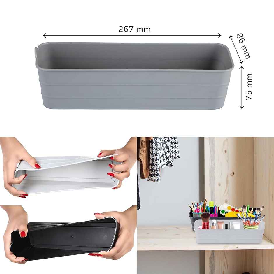 Kolorr Unbreakable Flexi Tray Narrow- Black, White, Daiso (Pack Of 6) | Bathroom Organiser