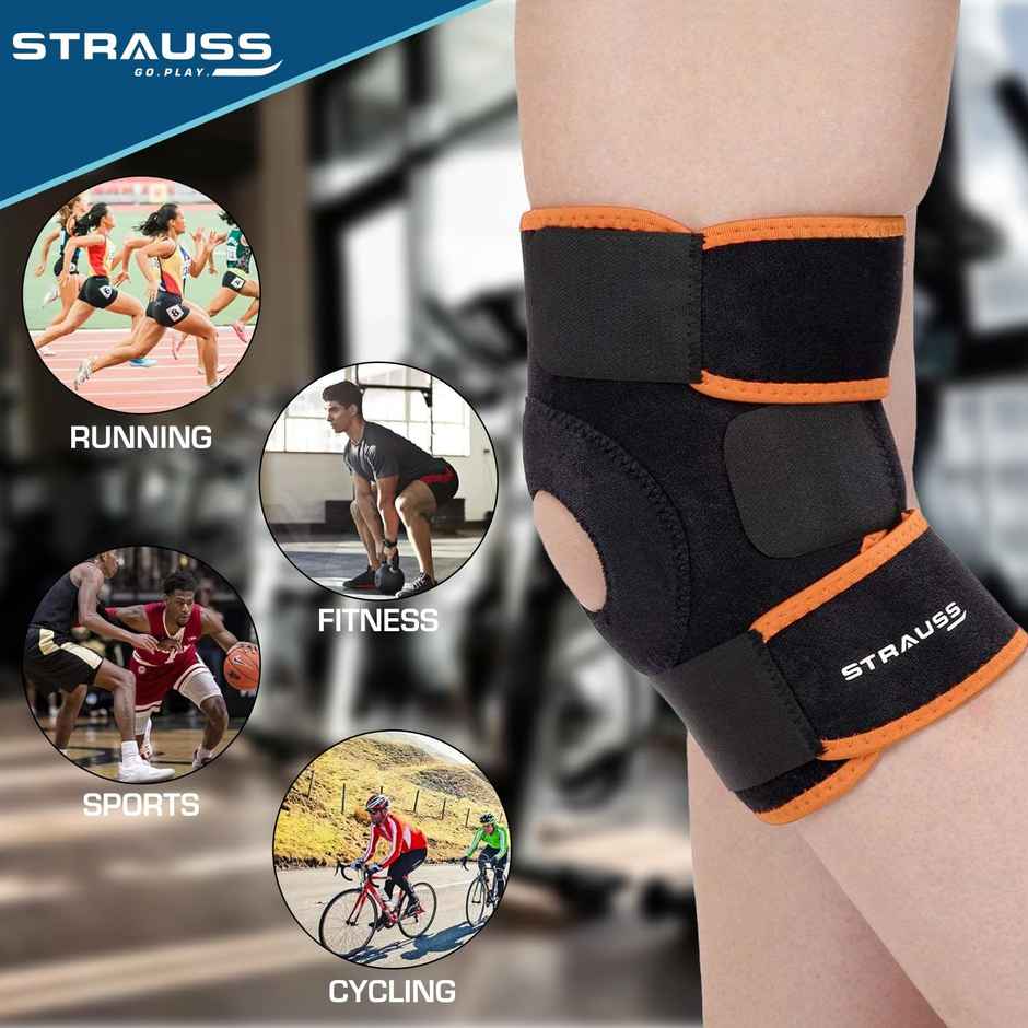 Strauss Adjustable Knee Support Patella | Pair | Black & Orange