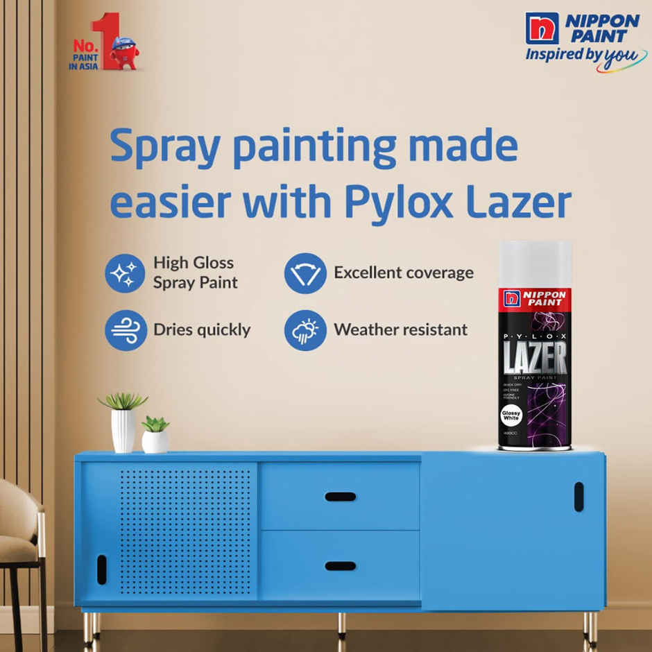Nippon Pylox Spray Paint | Glossy White | Fast-Drying & High Gloss