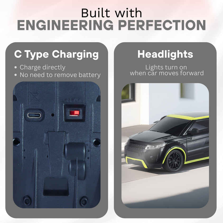 Race N Roll 1:24 Rechargeable Hi Speed Mini Remote Control Car | Rov Black & Lime Top