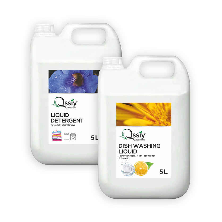 Qssiy Liquid Detergent Top Load Front Load | Detergent Liquid For Washing Machine | Fresh (5L) & Qssiy Lime And Basil Fragrance Dishwash Liquid Gel (5L) Combo 