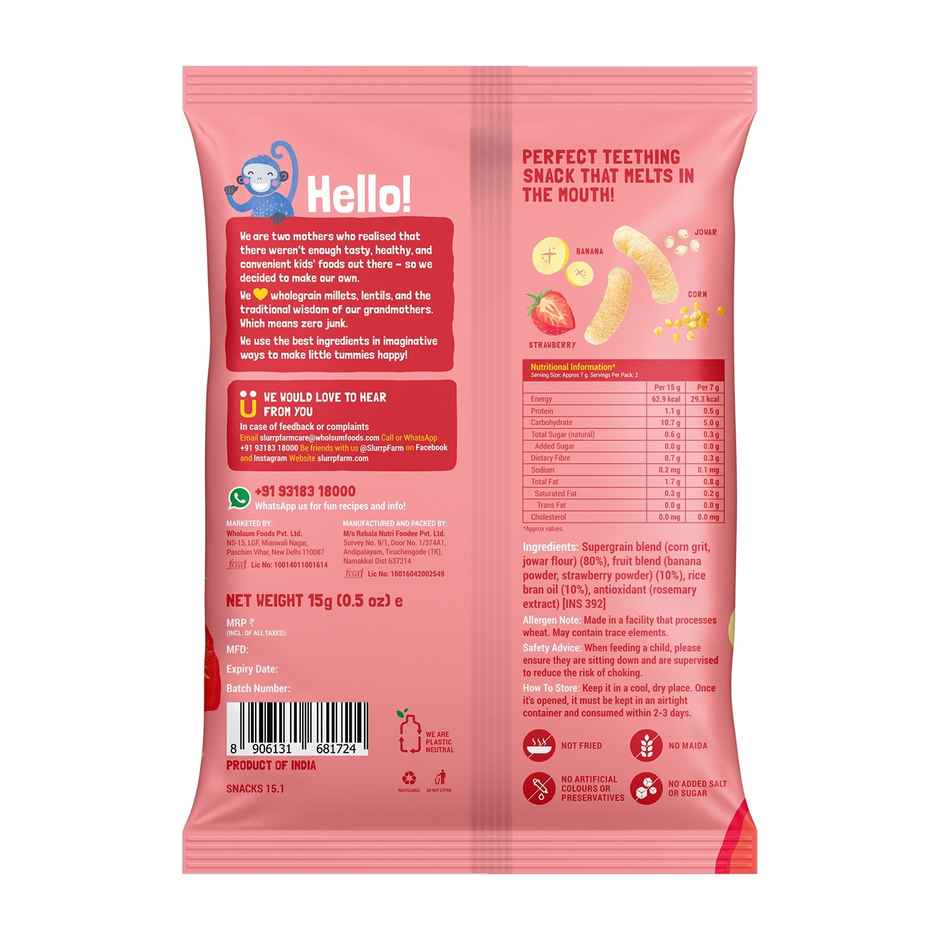 Slurrp Farm Teething Puffs Pack Of 3 | Strawberry, Carrot, Mango Banana