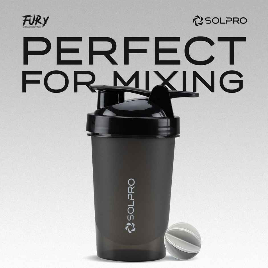 Solpro Fury Shaker Bottle | Gym Shaker |Bpa Free | 450 ml | Black
