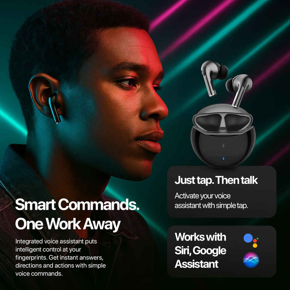 Fire-Boltt Fire Pods Aero Pro TWS Earbud with Custom EQ Profile, Quad Mic ENC & 50H Playtime, Ultra Low 50ms Game Mode, Dark Grey