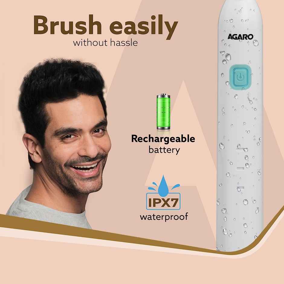 Agaro Cosmic Lite Sonic Electric Toothbrush For Adults With 6 Modes (White) Combo
